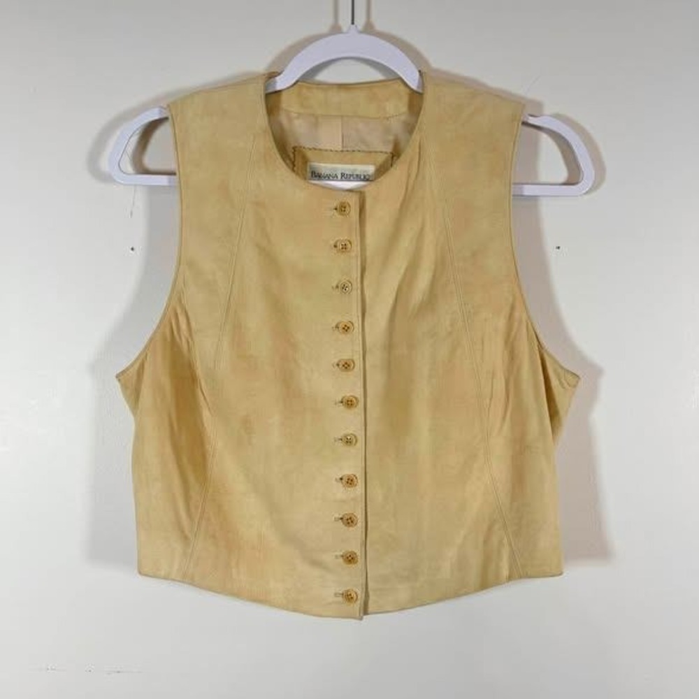 VTG Banana Republic Suede Vest Golden Beige Buttons Western Festival Tailored